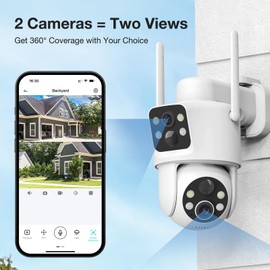 TKENPRO Dual Lens Solar Security Cameras Wireless Outdoor, 2K Full HD Video, 360° View Pan/Tilt Home Security Camera with Color Night Vision, Easy to Install, PIR Alarm, 2.4GHz WiFi