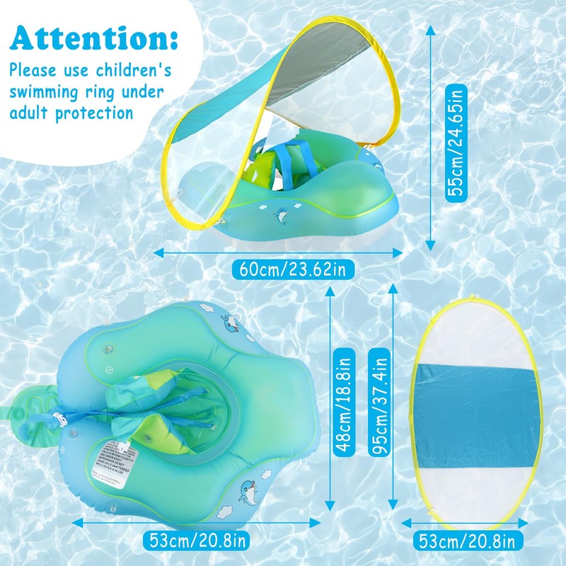 ACTOYS Baby Swimming Ring, Baby Swimming Ring with Sun Canopy,
