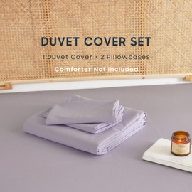 Wake In Cloud - Cotton Duvet Cover Set, Full Size, Light Purple, 100% Washed Cotton, Linen Like Textured, Breathable Percale Durable Comfy Farmhouse Neutral Bedding Set, 3 Pieces