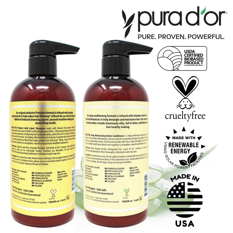 PURA D'OR Anti-Thinning Biotin Shampoo & Deep Moisturizing Conditioner Original
