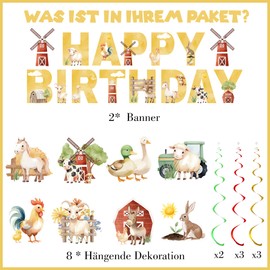 Farm Birthday Decoration Animal Party - Pack of 10 Happy Birthday Banner Swirl Farm Animals Barn Hanging for Baby Shower Children Farm Animal Birthday Baby Shower Home Decoration