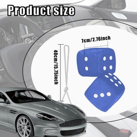 WINUERK Pair Fuzzy Dice for Rear View Mirror, Retro Hanging Dice for Car Mirror, Blue Car Interior Dice Vintage Plush Dice, Universal Car Mirror Hanging Accessories Square Dice Fit Car Home & Office