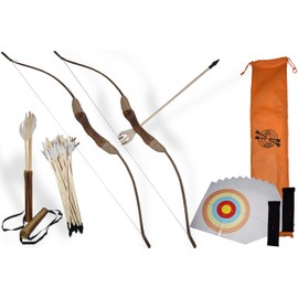 FSFF Enhanced Wooden Bow and Arrow Set 33 Piece-2 Bows 2 Quivers 16 Arrows 10 Targets & 2 Armguards Beginner Toy Archery Outdoor Gift Idea Boy or Girl