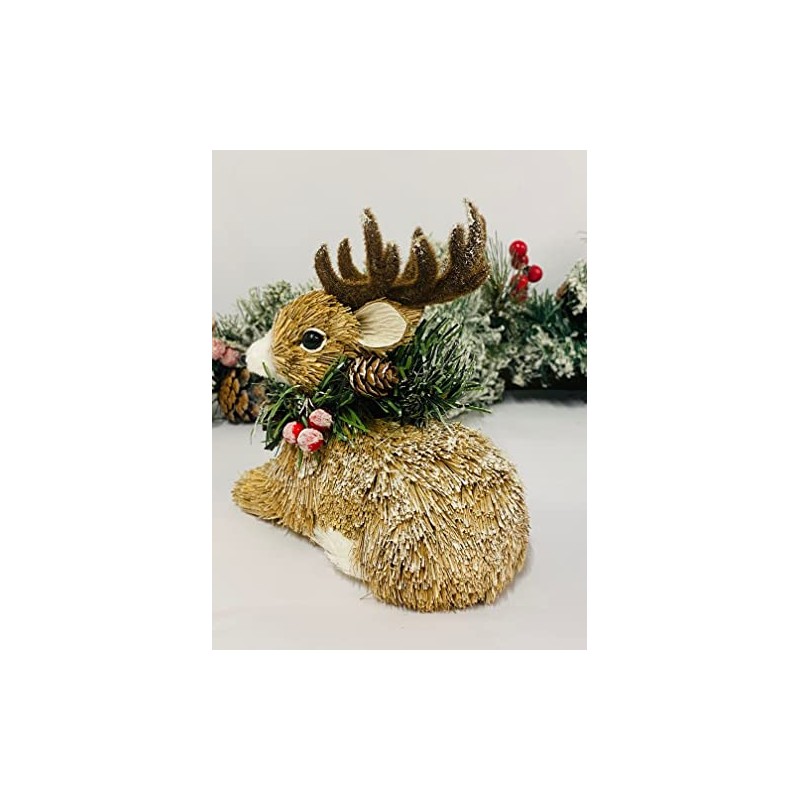 Mezzaluna Gifts Reindeer with Wreath Christmas Festive Ornament (SMALL H