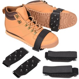 HOCHSTE Snow Ice Shoe Grips Winter Boot Grippers Strap Metal Spikes Cleat 7 Studs Anti Slip Touch & Close on Shoe Snow Ice Climbing One Shoe Size for Walking Jogging Hiking Climbing Black (2 Pack)