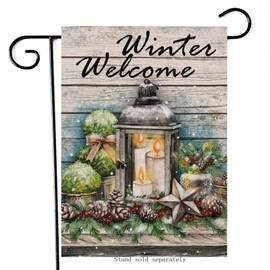 Artofy Winter Welcome Decorative Garden Flag, Farmhouse Snowy Outdoor Flag Pine Nuts Candles Sign, Rustic House Yard Garden Flag Winter Outside Decoration Holiday Home Decor Flag 12 x 18