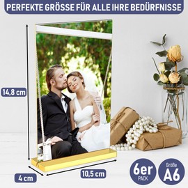 Dasher Products Luxury Acrylic Gold Frame A6, Pack of 6, Impressive Photo Exhibitions, Enhance the Event Ambience with Exquisite Gold Table Number Holders, Elegant Gold Sign Holder