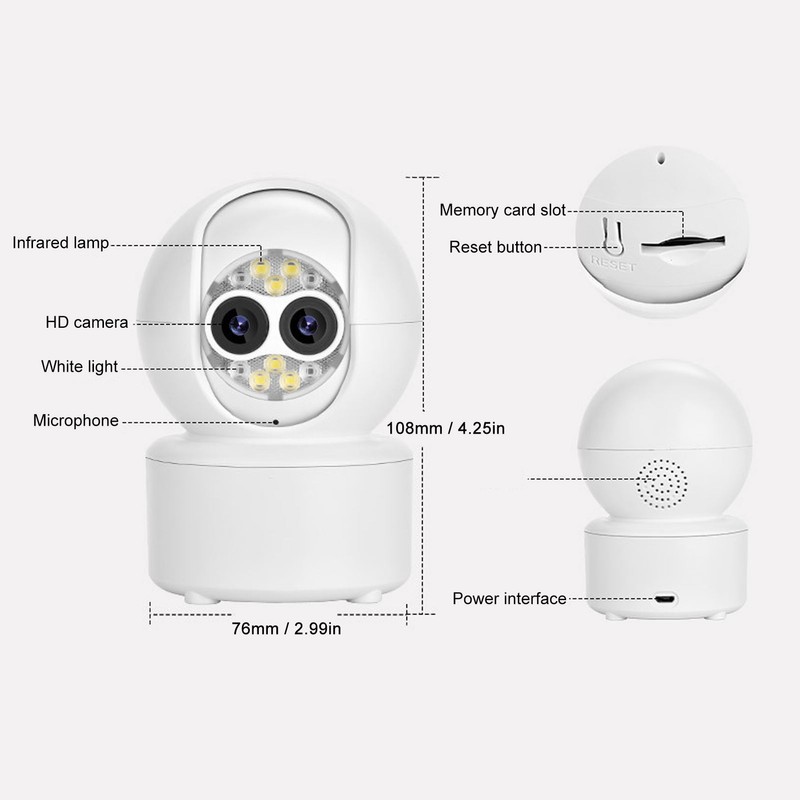 Security Camera Dual Lens Focal Adjustable 1080P HD Wifi Wireless