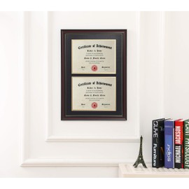 ELSKER&HOME Double Diploma Frames 14x20 for Two 8.5x11 Diplomas, Certificates,Degrees, Documents, Cherry Color Golden Rim for Dual Diploma/Certificate/Document Frame for Two 8.5x11 Inch with Mat