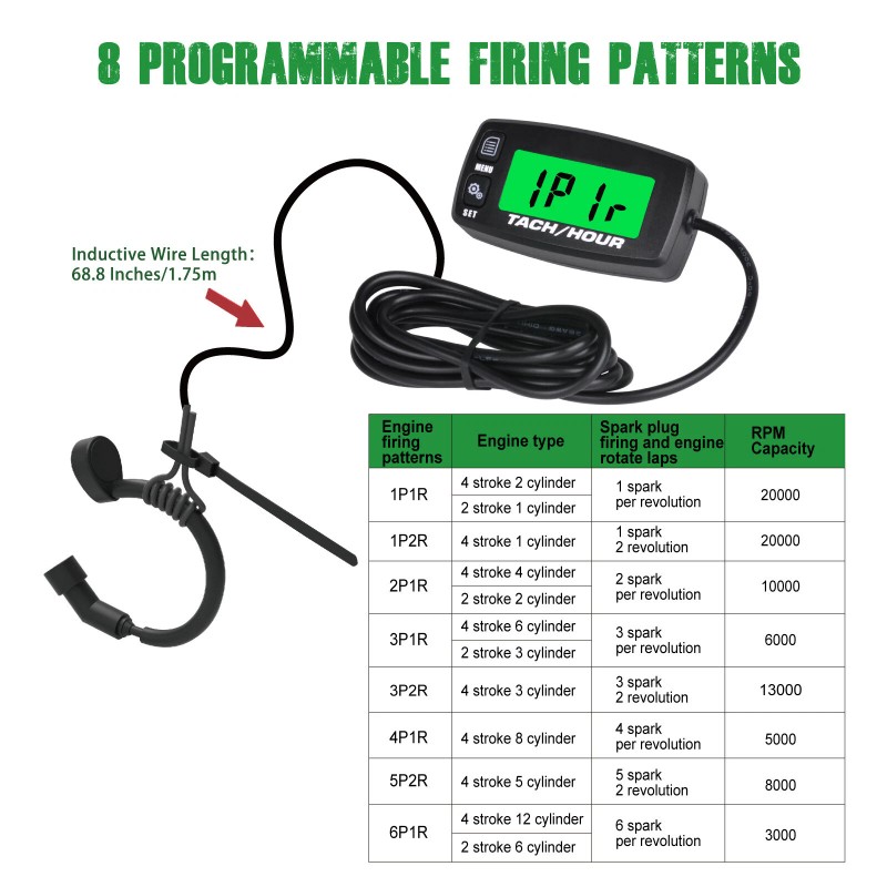 Yooreal Digital Hour Meter Tachometer RPM alerts For lawn mowers,