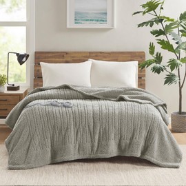 True North by Sleep Philosophy Heated Electric Blanket for Cold Weather, Fast Heating, Cozy Sherpa Heated Blanket, Auto Shut Off, Virtually Zero EMF, 20 Heat Settings, UL Certified, King Grey