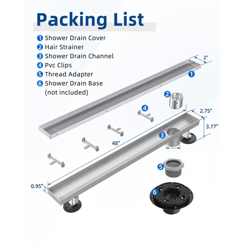 HTOH Shower Drain Offset for Bathroom: 36-Inch Brushed Nickel Linear