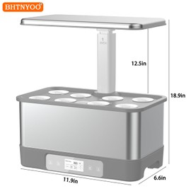 Indoor Herbs Garden,WiFi&APP-Hydroponics Growing System Kit,BHTNYOO/8 Pods Soilless Planting Gardening Boxs with LED Grow Lights,Water Pump, Timer,Timer,for Home(Grey)