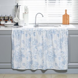 Cabinet Curtains 27.6" W x 35.4" L Sink Skirt for Bathroom Kitchen Botanical Flower Floral Cabinet Curtains for Classroom Home Farmhouse Rustic Drape Under Desk Privacy Drape for Laundry Room