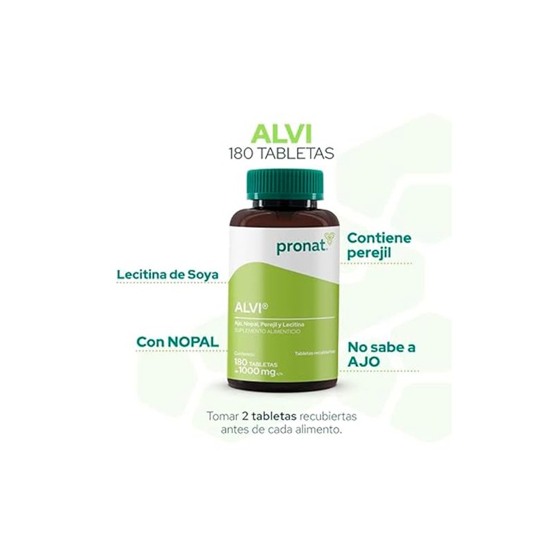 PRONAT | ALVI, Suplemento Alimenticio con Nopal, Perejil, Ajo y
