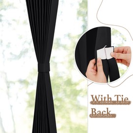 StangH Portable Blackout Outdoor Curtains - Easy Installation Weighted Panel, Light Blocking Thermal Insulated Drape with Tieback and Hooks for Patio/Deck, W50 x L80, Black, 1 Panel