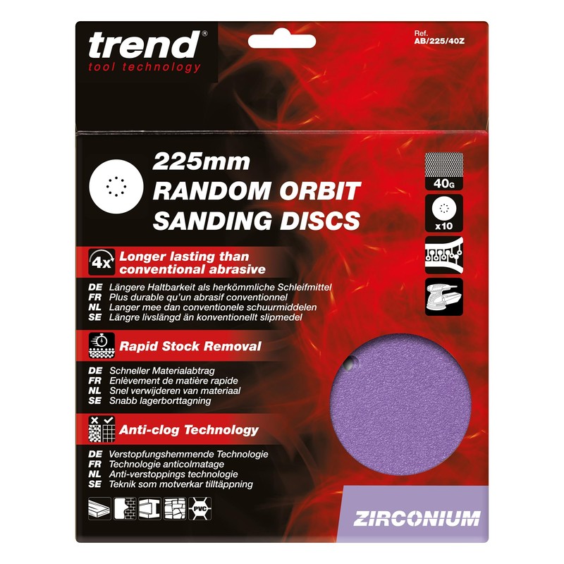 Trend Zirconium 225mm Random Orbit 40 Grit Abrasive Sanding Disc,