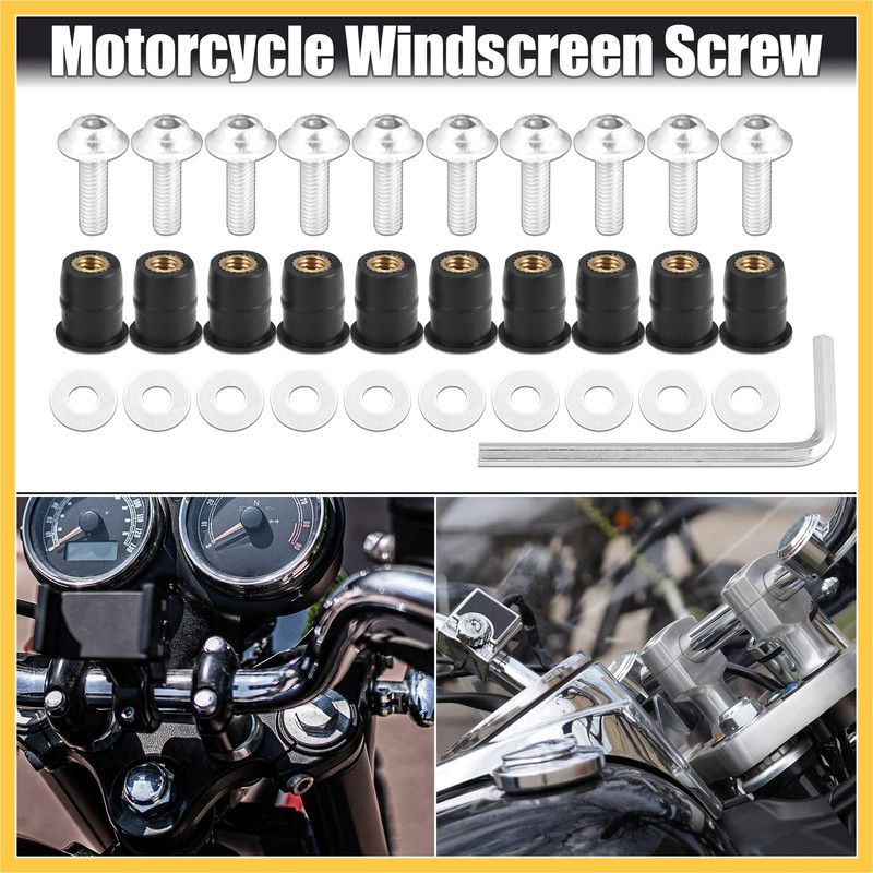 REPAIROCK 10pcs M5 5mm Motorcycle Windscreen Screw Fairing Bolt Silver