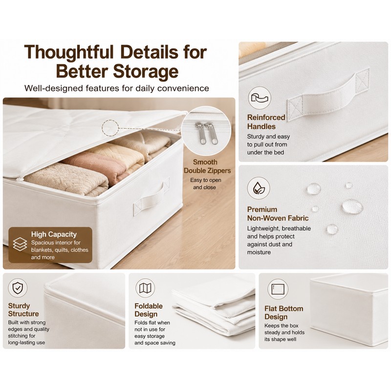 3 Pcs Foldable Storage Boxes for Clothes, Underbed Storage Organizer