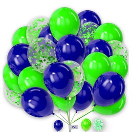 Round Balloons 25 Pack 10 Inch Blue and Light-Green with Light-Green Confetti Combo Balloons for Kids Party Baby Shower Birthday Party Wedding Party and Other Festivals.