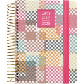 Grafoplás | Weekly View 2025 a6 Annual Diary | Design Pixel Model | Spanish | Spiral | Hardcover Lined Fabric | Elastic Closure | January to December | Includes Stickers Icons and Messages | FSC