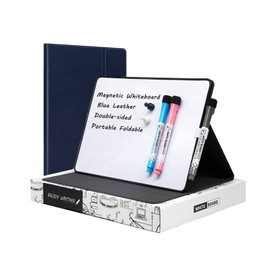 Aionue Desktop Dry Erase Small WhiteBoard Portable A4 Blue Leather Whiteboard Desk White Board Mini Dry Erase Whiteboard Drawing Notice Boards for Home/Classroom/Office