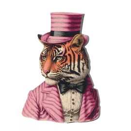 Unbranded Whimsical Wooden Brooch Tiger with Top Hat
