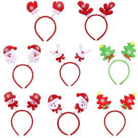 8 Pack Christmas Headband Xmas Santa Claus, Snowman, Reindeer, Christmas Tree Hair Hoop Hair Band, Assorted Headwear for Christmas Party Fancy Dress Decoration