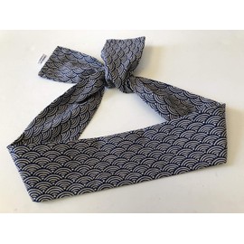 KUMI Japanese Hachimaki Headband 37 inch L SEIGAIHA Nami Wave Pattern Sushi Chief, Sports