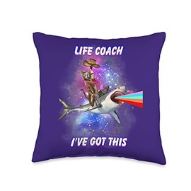 Life Coach Ive Got This Cute Cat Shark Rainbow Throw Pillow