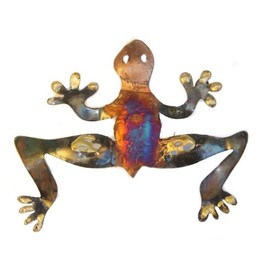 Frog multi-coloured recycled metal wall hanging 18cm wide - ethically traded and hand made from copper and tin for Tumia in Mexico