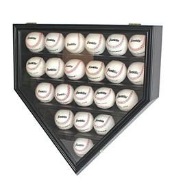 DisplayGifts Solid Wood Baseball Display Case Wall Cabinet Holder Shadow Box 21 Slots UV Protected Lockable Black
