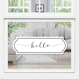 MeshMagnets 2 Pcs Acrylic Screen Door Magnets | Decorative Anti-Collision Signs for People, Pets & Birds | 11.5” x 3.75” - Hello (Set of 2)