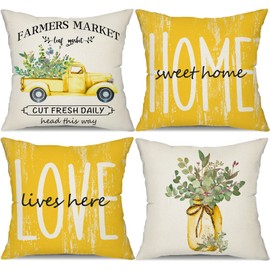 DFXSZ Farmhouse Pillow Covers 20x20 Set of 4,Eucalyptus Leaves Decorations Truck Vase Home Sweet Home Linen Cushion Case Gifts for Home Decor…