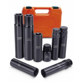 Lug Nut Socket Set, 8PC SAE & Metric Wheel Lock Removal Key Kit for Spline And Spike Lug Nuts, Locking Lug Nut Removal Tool for Aftermarket & Factory Wheels, High Strength CR-V Steel Material