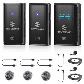 2.4GHz wireless lapel microphone system Sevenoak Compact Lava Clip Microphone Streaming Interview Video Record for DSLR Camera Tablet Laptop YouTube 2 Transmitters and 1 Receiver SKM-W4-K2