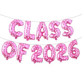 Multicolor Class of 2026 Balloons - 16 Inch | Graduation Balloons for Graduation Decorations Class of 2026 | Class of 2026 Decorations, Graduation Balloons Class of 2026 (CLASS OF 2026 Pink Heart)