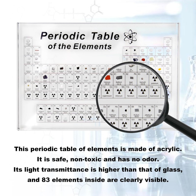 CNQLIS Periodic Table with 83 Real Elements Inside, Acrylic Periodic