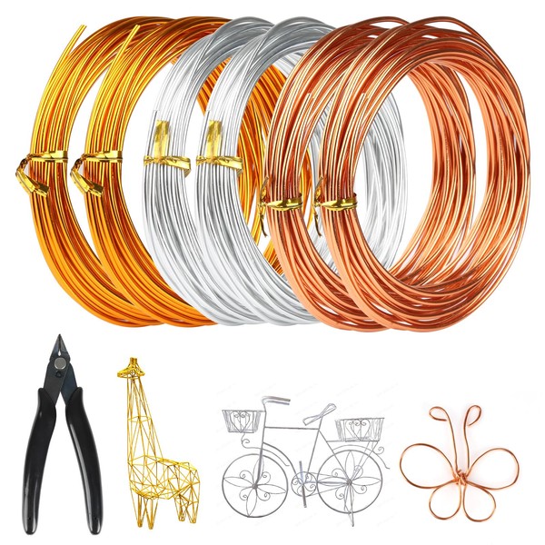 Craft Wire 2 mm x 30 m, Silver/Gold/Rose Gold Aluminium Wire for Crafts, Jewellery Wire, Binding Wire, Modelling Wire, Rustproof Aluminium Wire for Crafts, with Mini Wire Cutter