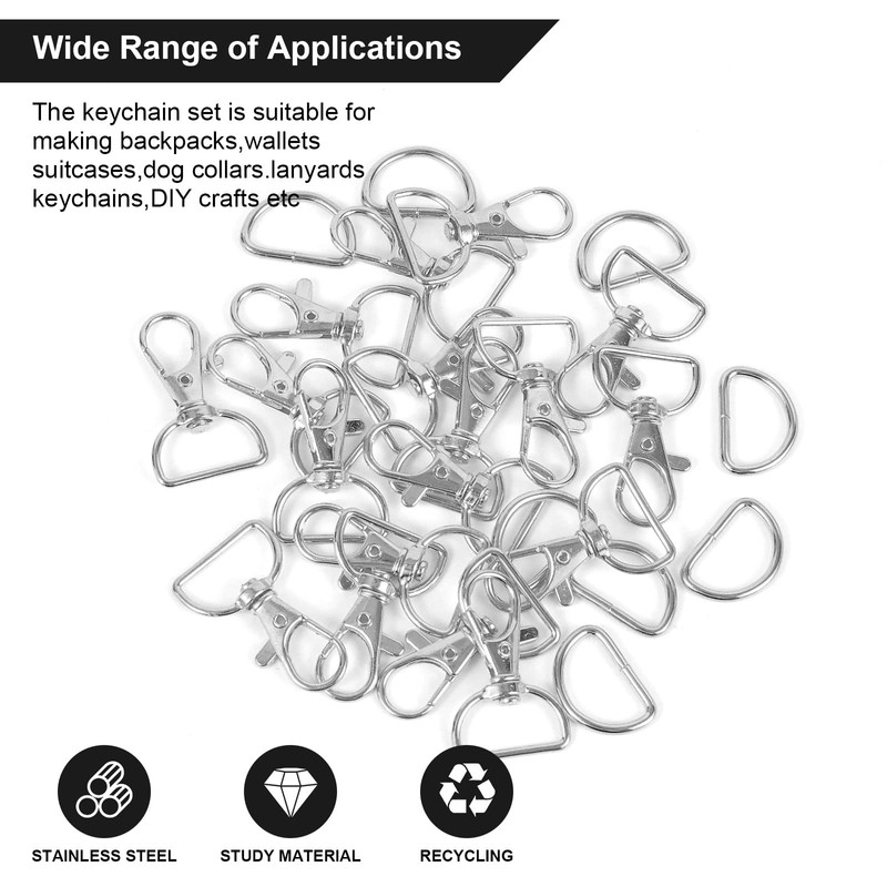 100PCS Premium Swivel Snap Hooks and D Rings, Swivel Snap