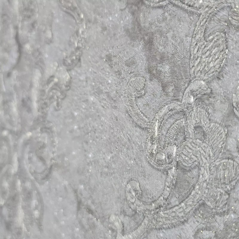 Gray Brass Metallic Distressed Pearl Plaster Textured Victorian Damask Wallpaper