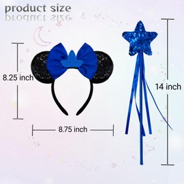 Deufelix Fairy Star Magic Wands Mouse Ears Headband Sleeping Three Good Fairy Godmother Beauty Costume Accessories Set Blue Women