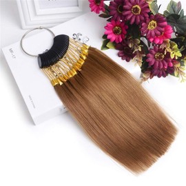 RemeeHi Hair Swatches for Testing Color Hair Color Sample Rings with Gold Buckles Real Human Hair for Salon Hairdressing 30 strands/set Dark Golden 6°