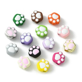 UR URLIFEHALL 30 Pieces Colorful Enamel Paw Print Beads, Cute Dog/Cat Animal Paw Print Beads for Jewelry Making, DIY Bracelets, Necklaces