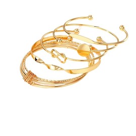 Kysin Chiys Boho Gold Bangle Bracelets Set 14k Gold Plated Multi Layer Stackable Cuff Bracelets Love Bohemian Adjustable Bangle Jewelry Gift for Women - 5 Pcs Gold A