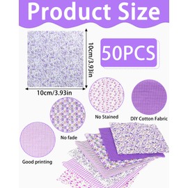 TPZORJX 50 Pieces Patchwork Fabric Package 10 cm x 10 cm Floral Pattern Printed Colour System Patchwork Fabrics Colourful Cotton Fabric Set Printed Fabrics for Dollhouse Accessories Clothing DIY