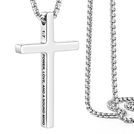 Ldurian Cross Chain for Men,MATTHEW 5:16 Holy Bible Quote Mens Cross Necklaces Inspirational Bible Verse Pendant Guys Necklaces, 18inch Stainless Steel Religious Christian Religious Gifts