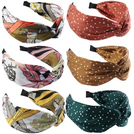 HUANMAYE Style Fashion Knotted Headbands For Women Leopard Print Cross Knot Wide Elastic Hair Hoops for Yoga Outdoor Exercise 6Pcs (Green)