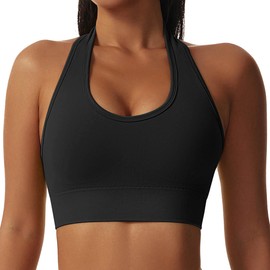 Vertvie Halterneck Sports Bra, Backless Fitness Bustier, Women's Padded Push-Up Bra Without Underwire, Sports Bra, Top, Yoga, Bra, Medium Support, Workout, black