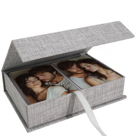 Hiwhy Photo Storage Box, 20 x 25 cm, Linen Photo Box, Memory Box for Storing Photos, Pictures, Certificates, Scrapbooking Accessories, Keepsakes and Jewellery, Grey